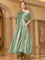 Radiant A-line Short Sleeves Pleated Ankle-Length Silk like Satin Mother of the Bride Dress