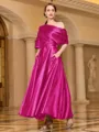 Radiant A-line Short Sleeves Pleated Ankle-Length Silk like Satin Mother of the Bride Dress