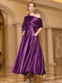 Radiant A-line Short Sleeves Pleated Ankle-Length Silk like Satin Mother of the Bride Dress
