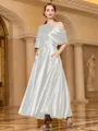 Radiant A-line Short Sleeves Pleated Ankle-Length Silk like Satin Mother of the Bride Dress