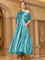 Radiant A-line Short Sleeves Pleated Ankle-Length Silk like Satin Mother of the Bride Dress