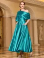 Radiant A-line Short Sleeves Pleated Ankle-Length Silk like Satin Mother of the Bride Dress