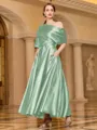 Radiant A-line Short Sleeves Pleated Ankle-Length Silk like Satin Mother of the Bride Dress