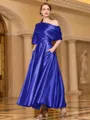 Radiant A-line Short Sleeves Pleated Ankle-Length Silk like Satin Mother of the Bride Dress