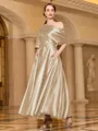 Radiant A-line Short Sleeves Pleated Ankle-Length Silk like Satin Mother of the Bride Dress