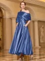 Radiant A-line Short Sleeves Pleated Ankle-Length Silk like Satin Mother of the Bride Dress