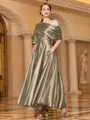 Radiant A-line Short Sleeves Pleated Ankle-Length Silk like Satin Mother of the Bride Dress
