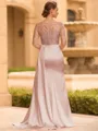 Sophisticated Sheath Scoop Long Sleeves Sequin Floor-Length Silk Like Satin Mother of the Bride Dress