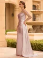 Sophisticated Sheath Scoop Long Sleeves Sequin Floor-Length Silk Like Satin Mother of the Bride Dress