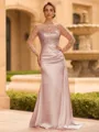 Sophisticated Sheath Scoop Long Sleeves Sequin Floor-Length Silk Like Satin Mother of the Bride Dress