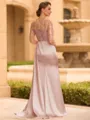 Sophisticated Sheath Scoop Long Sleeves Sequin Floor-Length Silk Like Satin Mother of the Bride Dress