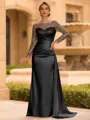 Sophisticated Sheath Scoop Long Sleeves Sequin Floor-Length Silk Like Satin Mother of the Bride Dress