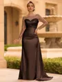 Sophisticated Sheath Scoop Long Sleeves Sequin Floor-Length Silk Like Satin Mother of the Bride Dress