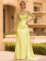 Sophisticated Sheath Scoop Long Sleeves Sequin Floor-Length Silk Like Satin Mother of the Bride Dress