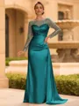 Sophisticated Sheath Scoop Long Sleeves Sequin Floor-Length Silk Like Satin Mother of the Bride Dress