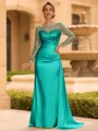 Sophisticated Sheath Scoop Long Sleeves Sequin Floor-Length Silk Like Satin Mother of the Bride Dress