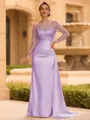 Sophisticated Sheath Scoop Long Sleeves Sequin Floor-Length Silk Like Satin Mother of the Bride Dress