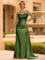 Sophisticated Sheath Scoop Long Sleeves Sequin Floor-Length Silk Like Satin Mother of the Bride Dress