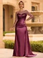 Sophisticated Sheath Scoop Long Sleeves Sequin Floor-Length Silk Like Satin Mother of the Bride Dress