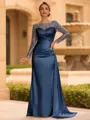 Sophisticated Sheath Scoop Long Sleeves Sequin Floor-Length Silk Like Satin Mother of the Bride Dress