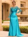 Sophisticated Sheath Scoop Long Sleeves Sequin Floor-Length Silk Like Satin Mother of the Bride Dress