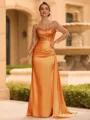 Sophisticated Sheath Scoop Long Sleeves Sequin Floor-Length Silk Like Satin Mother of the Bride Dress