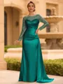 Sophisticated Sheath Scoop Long Sleeves Sequin Floor-Length Silk Like Satin Mother of the Bride Dress
