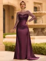 Sophisticated Sheath Scoop Long Sleeves Sequin Floor-Length Silk Like Satin Mother of the Bride Dress