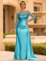 Sophisticated Sheath Scoop Long Sleeves Sequin Floor-Length Silk Like Satin Mother of the Bride Dress