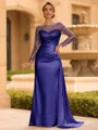 Sophisticated Sheath Scoop Long Sleeves Sequin Floor-Length Silk Like Satin Mother of the Bride Dress