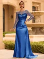 Sophisticated Sheath Scoop Long Sleeves Sequin Floor-Length Silk Like Satin Mother of the Bride Dress
