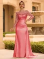 Sophisticated Sheath Scoop Long Sleeves Sequin Floor-Length Silk Like Satin Mother of the Bride Dress