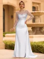 Sophisticated Sheath Scoop Long Sleeves Sequin Floor-Length Silk Like Satin Mother of the Bride Dress