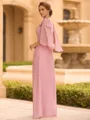 Graceful A-line Scoop 1/2 Sleeves Bow Floor-Length Chiffon Mother of the Bride Dress