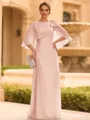 Graceful A-line Scoop 1/2 Sleeves Bow Floor-Length Chiffon Mother of the Bride Dress