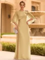 Graceful A-line Scoop 1/2 Sleeves Bow Floor-Length Chiffon Mother of the Bride Dress