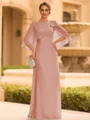 Graceful A-line Scoop 1/2 Sleeves Bow Floor-Length Chiffon Mother of the Bride Dress