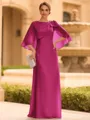 Graceful A-line Scoop 1/2 Sleeves Bow Floor-Length Chiffon Mother of the Bride Dress