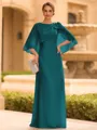 Graceful A-line Scoop 1/2 Sleeves Bow Floor-Length Chiffon Mother of the Bride Dress