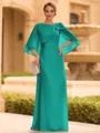 Graceful A-line Scoop 1/2 Sleeves Bow Floor-Length Chiffon Mother of the Bride Dress