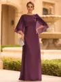 Graceful A-line Scoop 1/2 Sleeves Bow Floor-Length Chiffon Mother of the Bride Dress