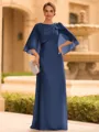 Graceful A-line Scoop 1/2 Sleeves Bow Floor-Length Chiffon Mother of the Bride Dress