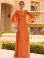 Graceful A-line Scoop 1/2 Sleeves Bow Floor-Length Chiffon Mother of the Bride Dress
