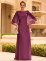Graceful A-line Scoop 1/2 Sleeves Bow Floor-Length Chiffon Mother of the Bride Dress