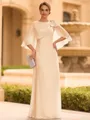 Graceful A-line Scoop 1/2 Sleeves Bow Floor-Length Chiffon Mother of the Bride Dress