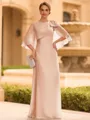 Graceful A-line Scoop 1/2 Sleeves Bow Floor-Length Chiffon Mother of the Bride Dress