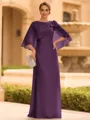 Graceful A-line Scoop 1/2 Sleeves Bow Floor-Length Chiffon Mother of the Bride Dress