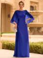 Graceful A-line Scoop 1/2 Sleeves Bow Floor-Length Chiffon Mother of the Bride Dress
