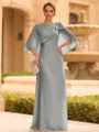 Graceful A-line Scoop 1/2 Sleeves Bow Floor-Length Chiffon Mother of the Bride Dress