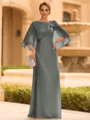 Graceful A-line Scoop 1/2 Sleeves Bow Floor-Length Chiffon Mother of the Bride Dress